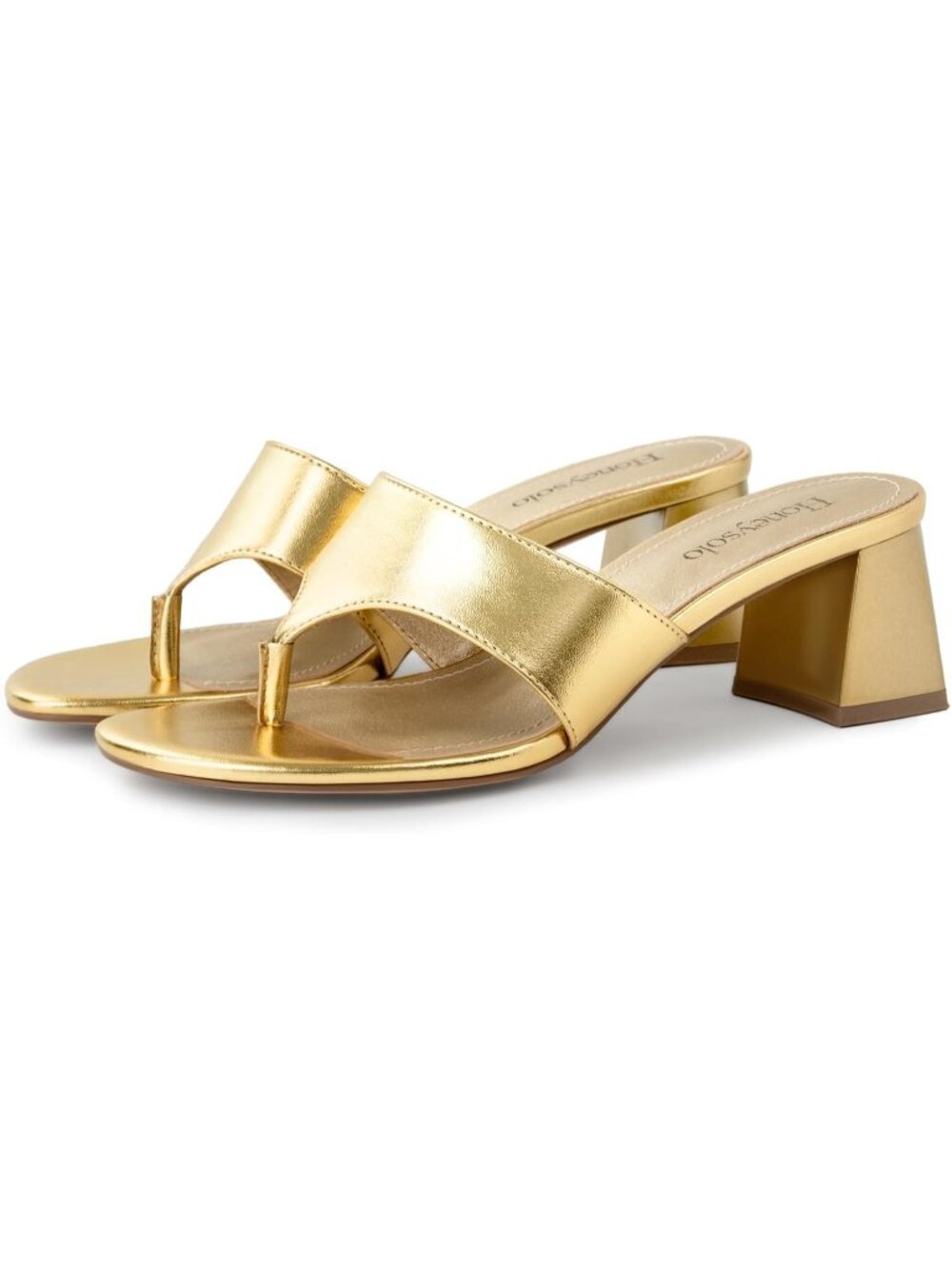Women's Gold Faux Leather Summer Comfortable Square Open Toe Thong Low Heels